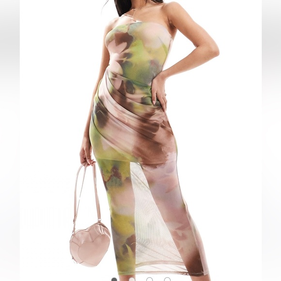 ASOS Dresses & Skirts - ASOS DESIGN bandeau midi dress with drape mesh bodice